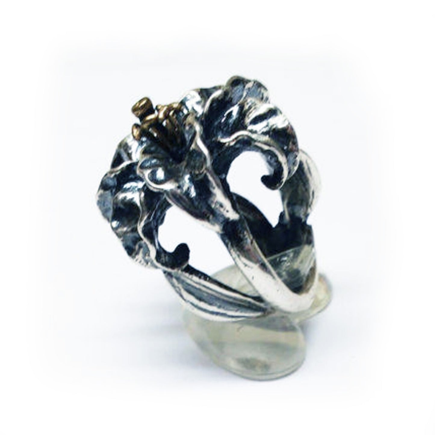 Lily Flower Sterling Silver and Bronze Ring