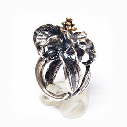 Lily Flower Sterling Silver and Bronze Ring
