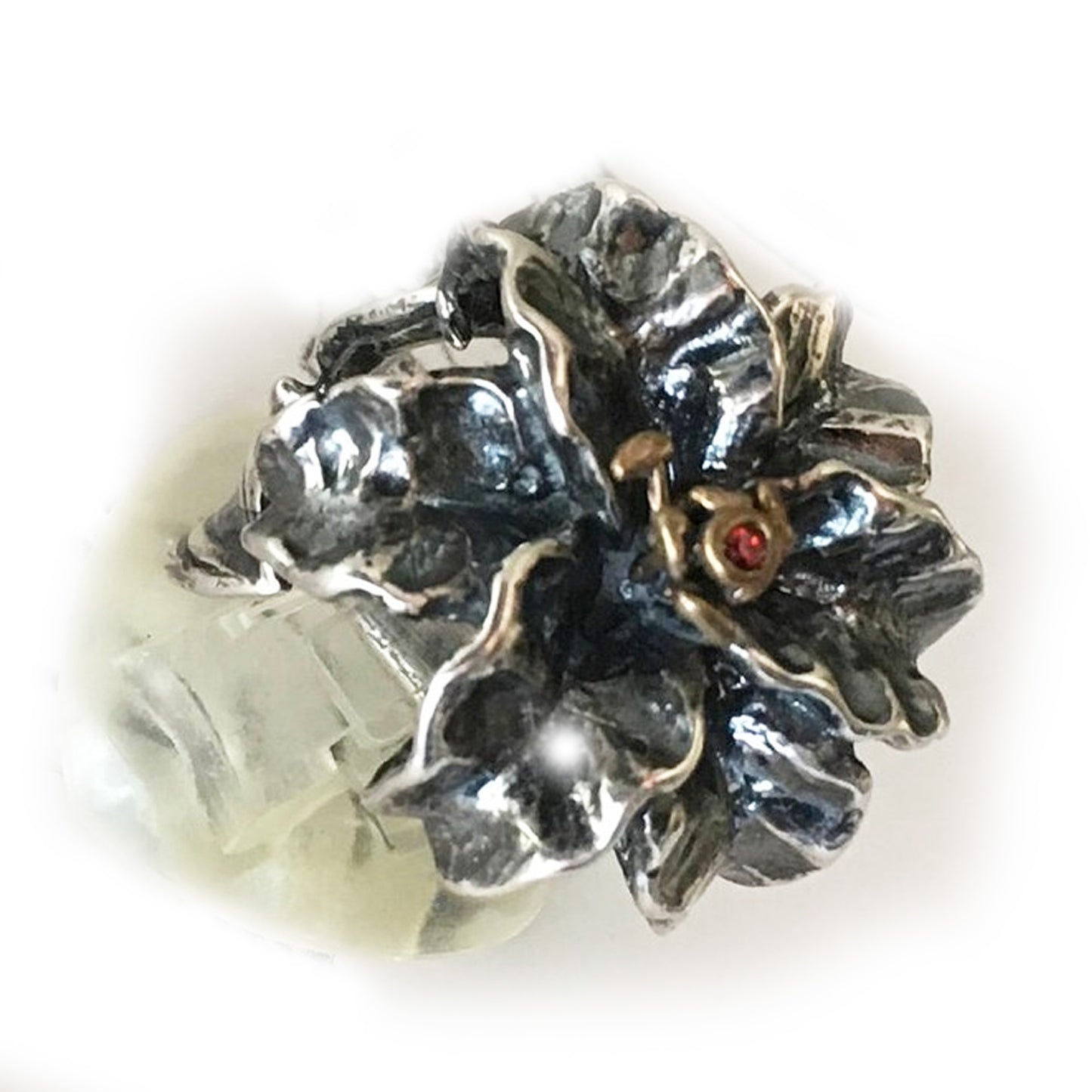 Lily Flower Sterling Silver and Bronze Ring