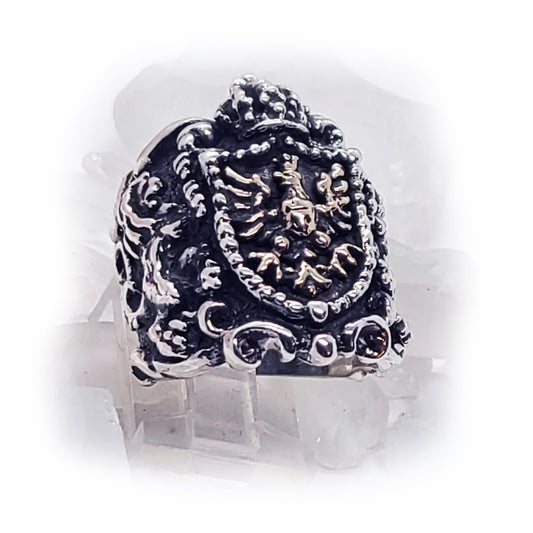 Lion Eagle Coat of Arms heraldry Sterling Silver Ring