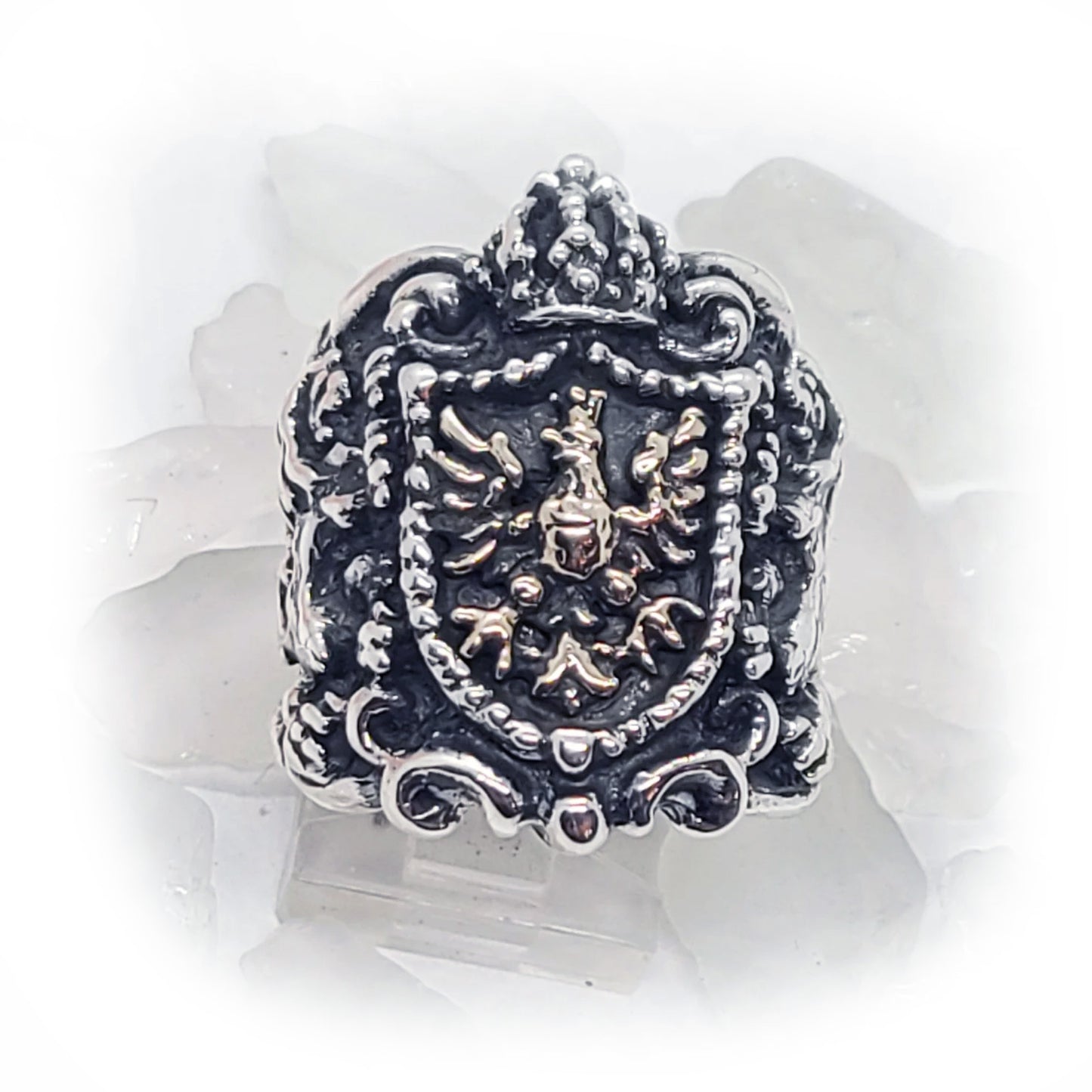 Lion Eagle Coat of Arms heraldry Sterling Silver Ring