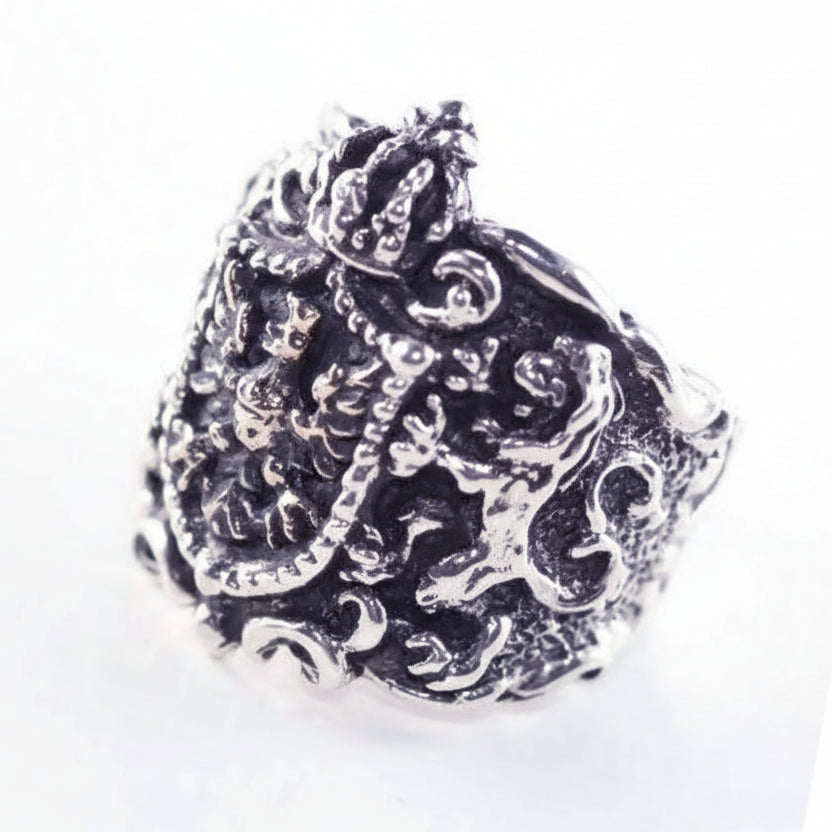 Lion Eagle Coat of Arms heraldry Sterling Silver Ring