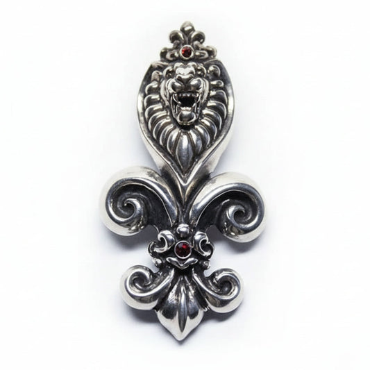 Lion Fleur De Lis Sterling Silver Pendant