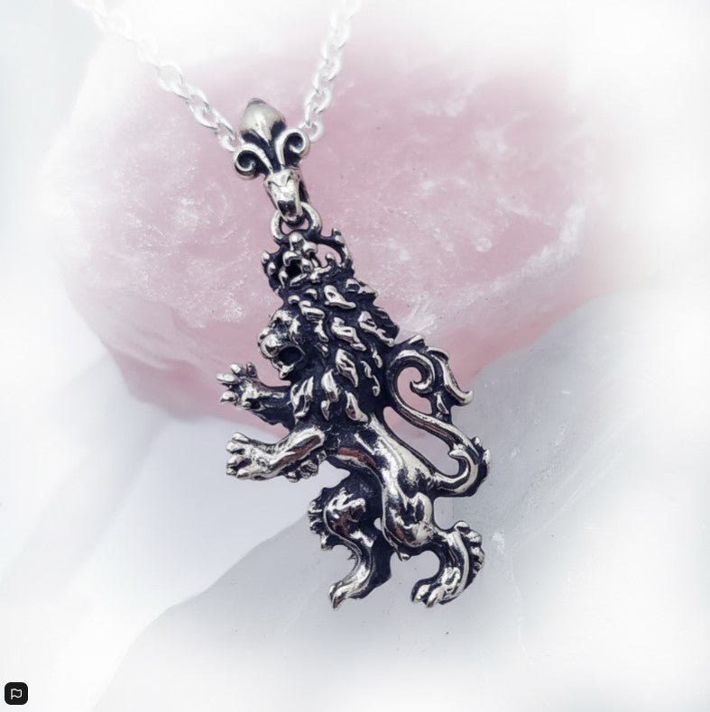 Lion Heraldic King Symbol Sterling Silver Pendant
