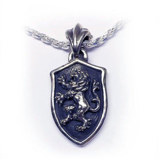 Lion Shield Heraldry Sterling Silver Pendant