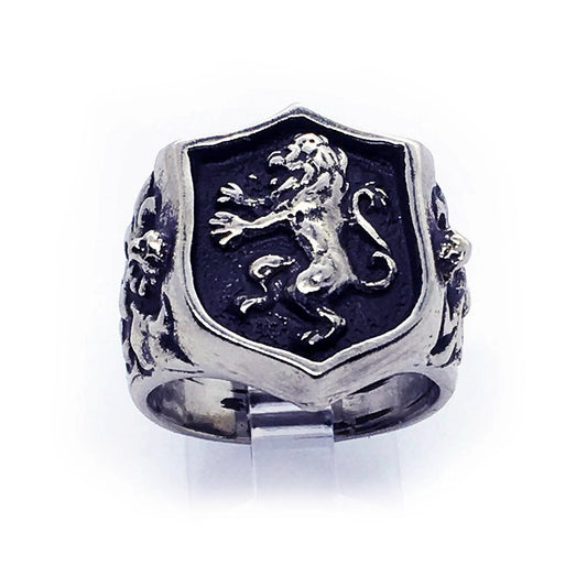 Lion Shield with Eagle Snake Sterling Silver Ring