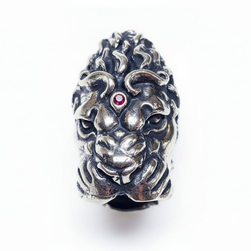 Lion Big Head Sterling Silver Ring