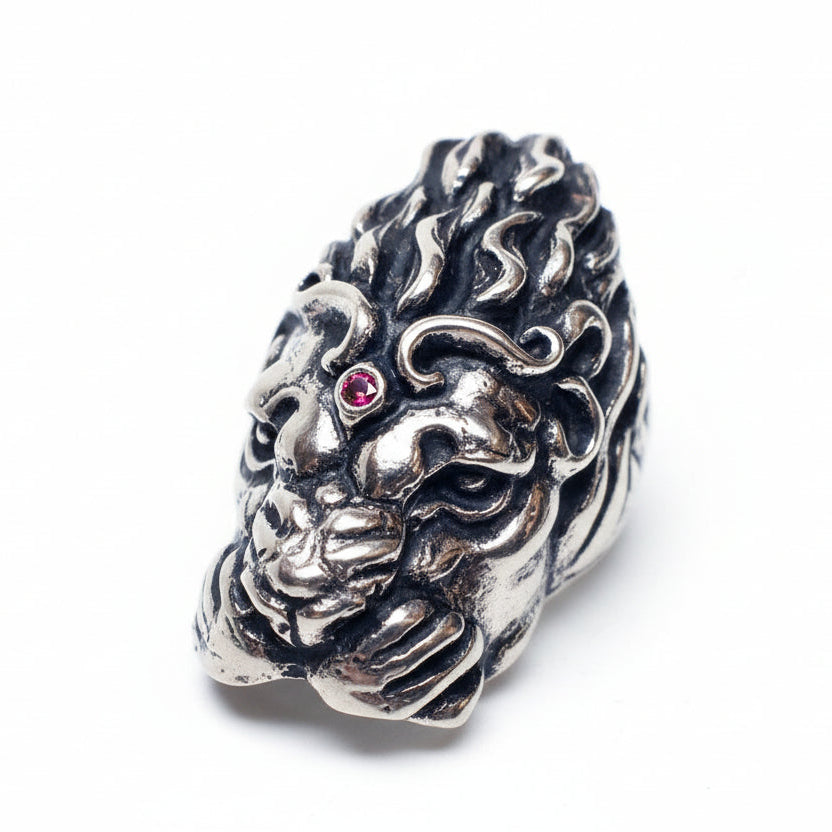 Lion Big Head Sterling Silver Ring