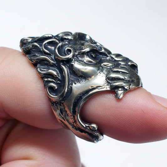 Lion Big Head Sterling Silver Ring