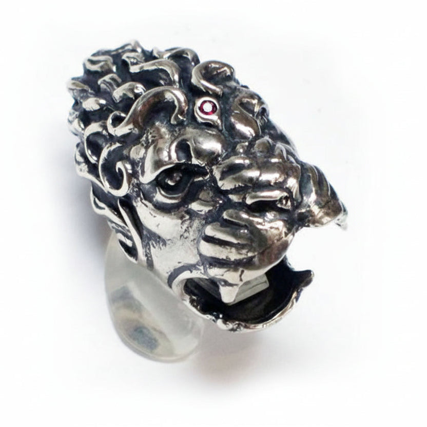 Lion Big Head Sterling Silver Ring