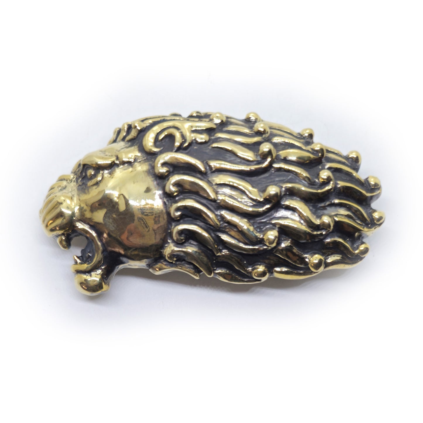 Lion Angry Head Curly Designed Hair Brass Belt Buckle