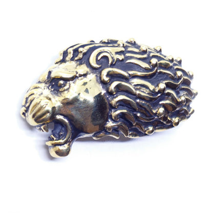 Lion Angry Head Curly Designed Hair Brass Belt Buckle