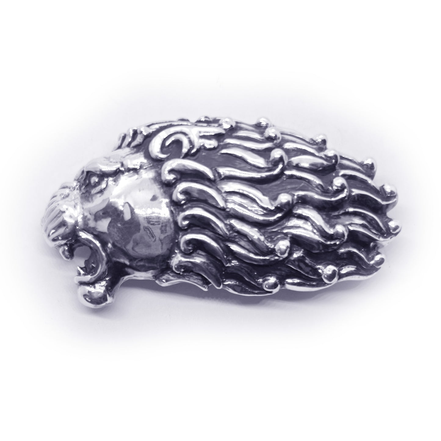 Lion Angry Head Curly Designed Hair Sterling Silver Belt Buckle