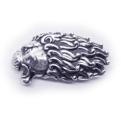 Lion Angry Head Curly Designed Hair Sterling Silver Belt Buckle
