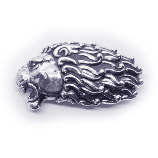 Lion Angry Head Curly Designed Hair Sterling Silver Belt Buckle