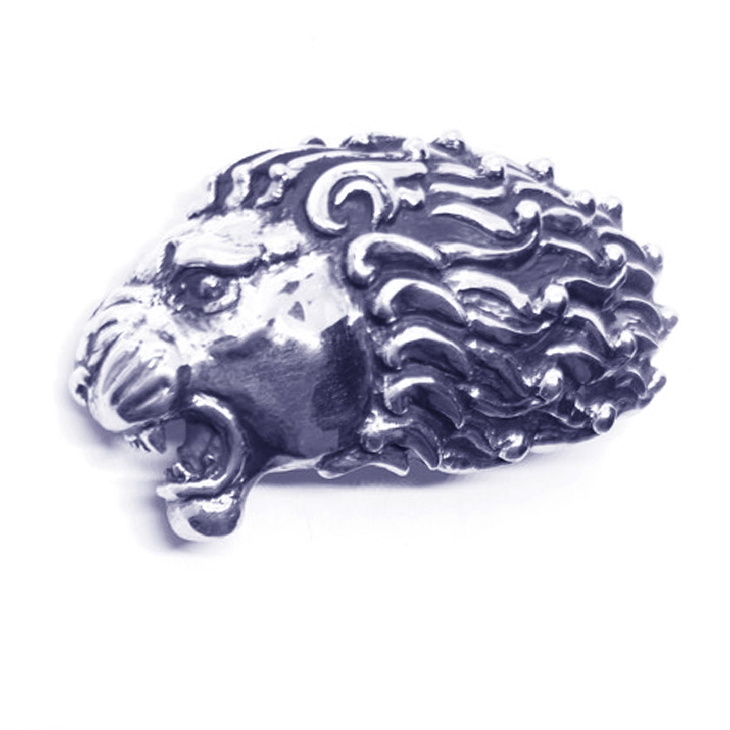 Lion Angry Head Curly Designed Hair Sterling Silver Belt Buckle