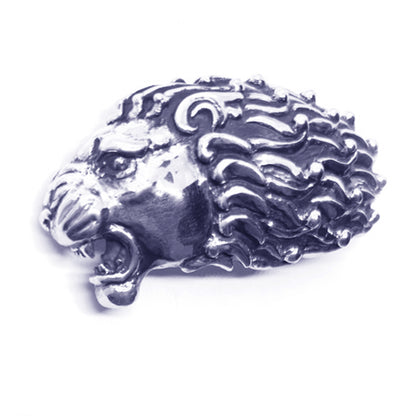 Lion Angry Head Curly Designed Hair Sterling Silver Belt Buckle