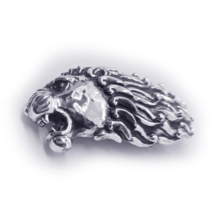 Lion Angry Head Curly Designed Hair Sterling Silver Belt Buckle