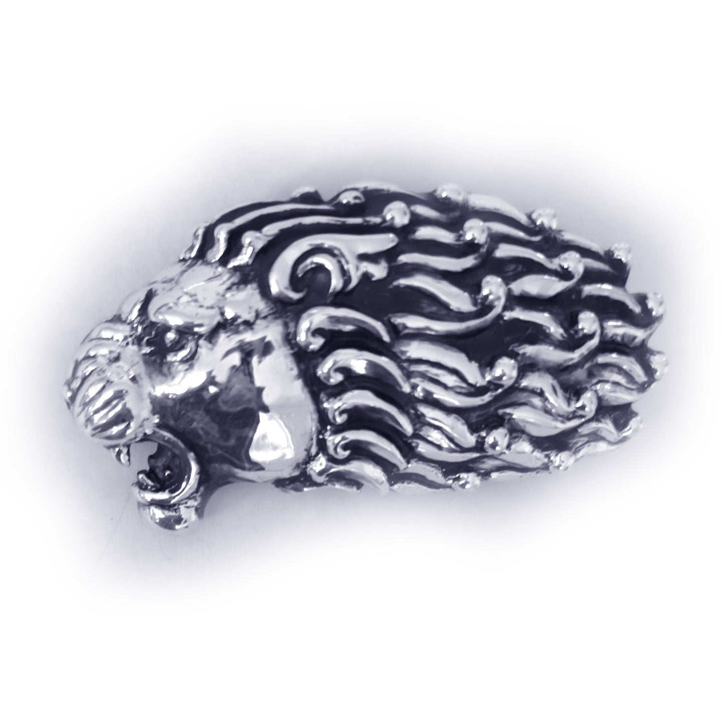Lion Angry Head Curly Designed Hair Sterling Silver Belt Buckle