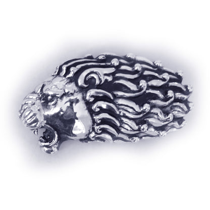 Lion Angry Head Curly Designed Hair Sterling Silver Belt Buckle