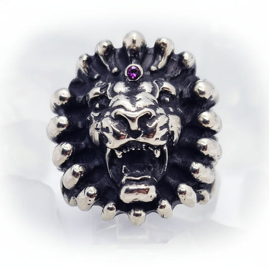 Lion Fire Sterling Silver Ring with Ruby Stone