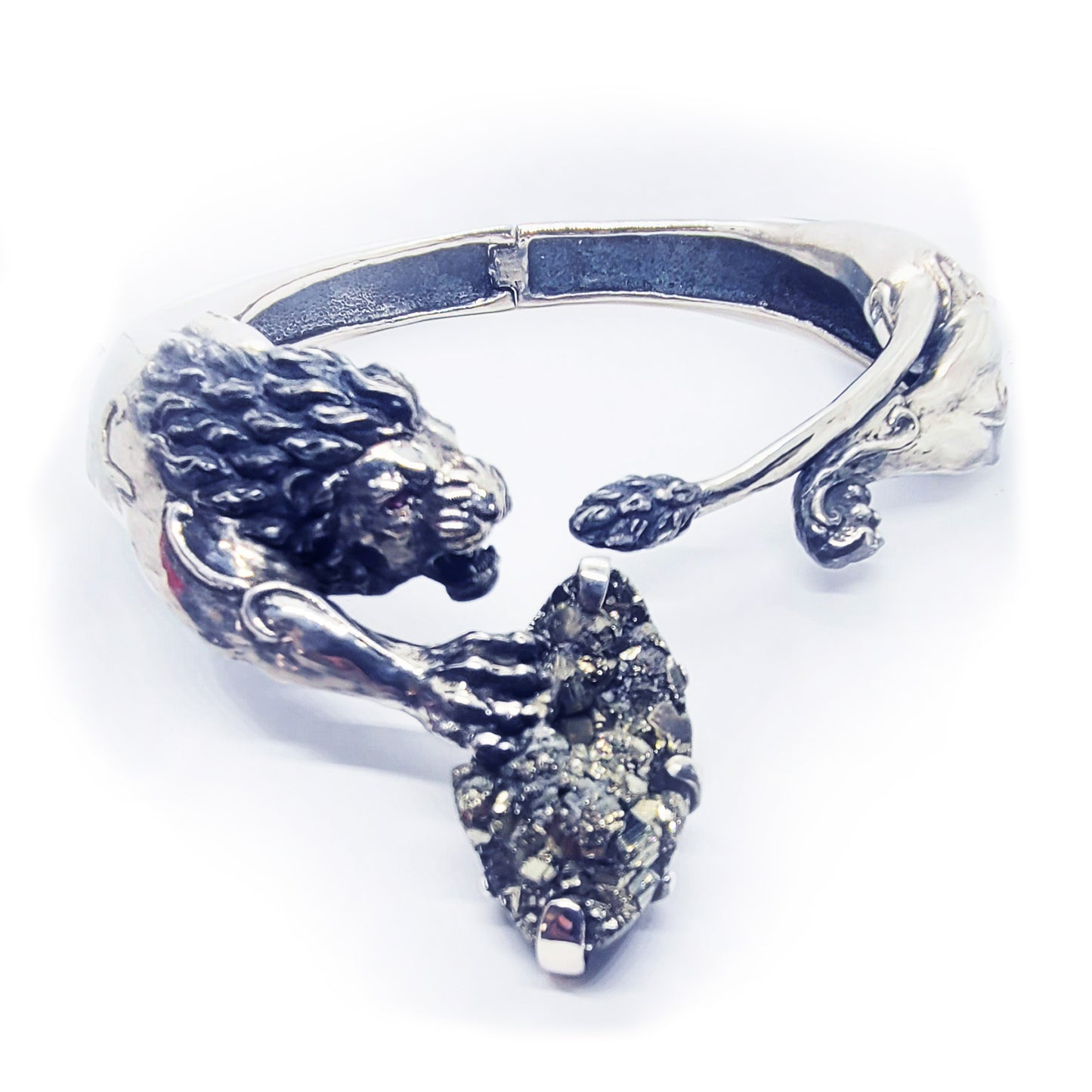 Attacking Lion with Stone Sterling Silver Necklace
