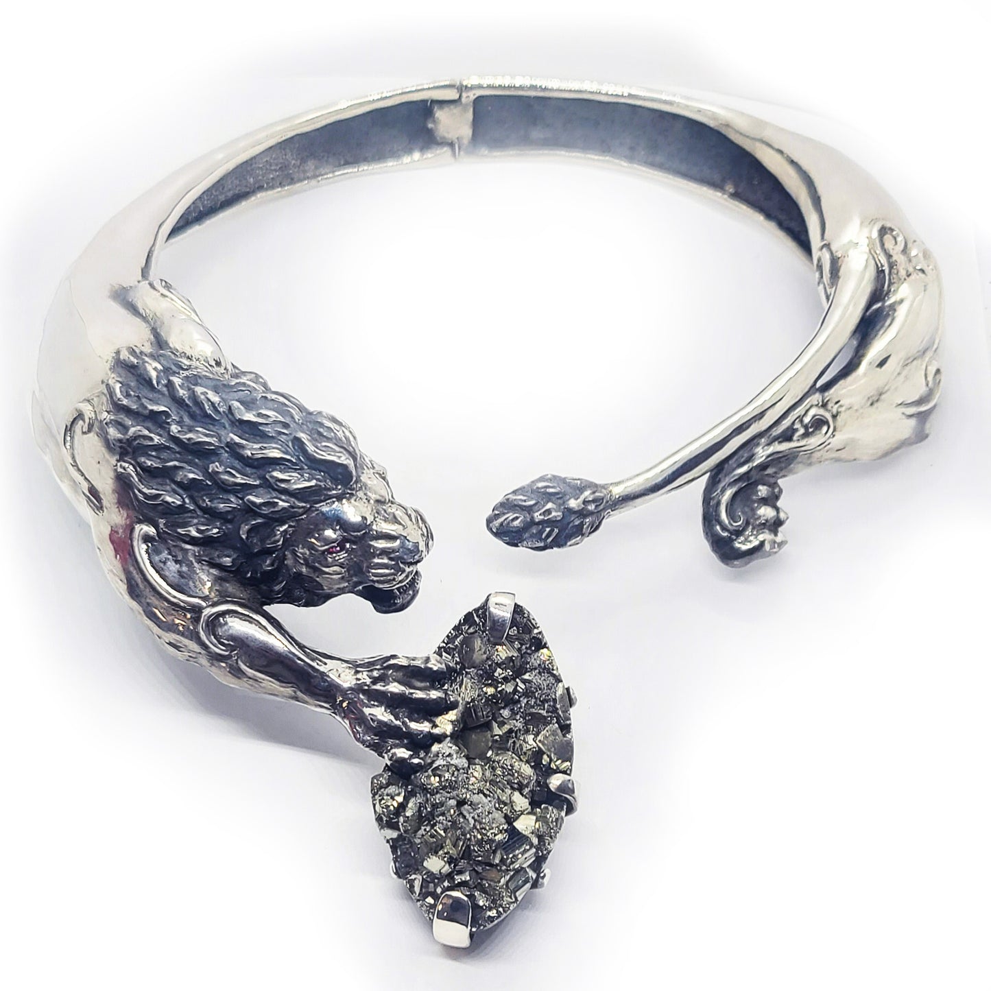 Attacking Lion with Stone Sterling Silver Necklace