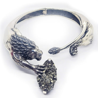 Attacking Lion with Stone Sterling Silver Necklace