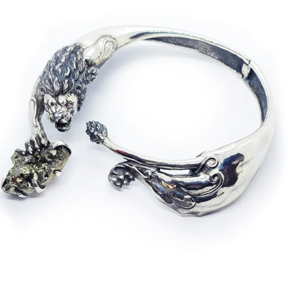 Attacking Lion with Stone Sterling Silver Necklace
