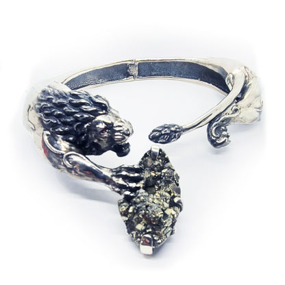 Attacking Lion with Stone Sterling Silver Necklace