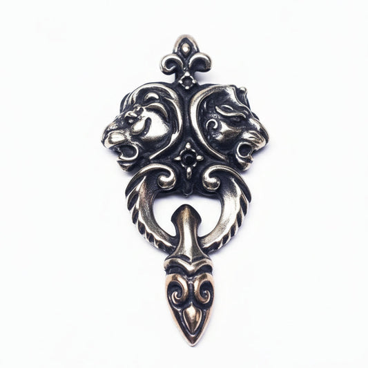 Lions Heads Sterling Silver and Bronze Pendant