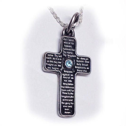 Lord’s Prayer English Sterling Silver Cross Pendant With Birthstone