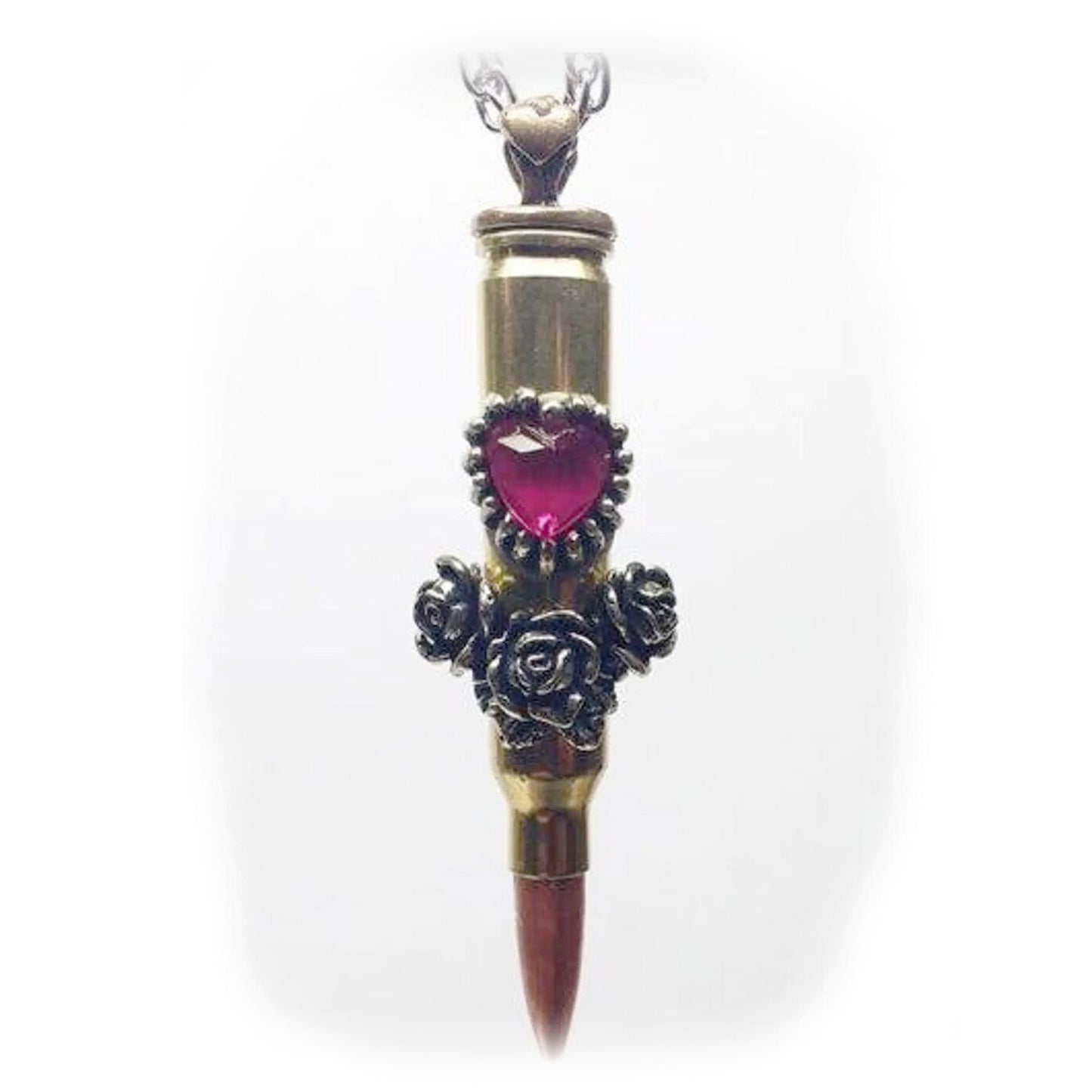 Love Bullet “Red Stone Heart with Roses” Silver Pendant