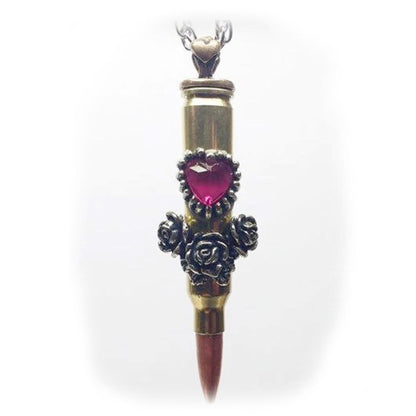 Love Bullet “Red Stone Heart with Roses” Silver Pendant