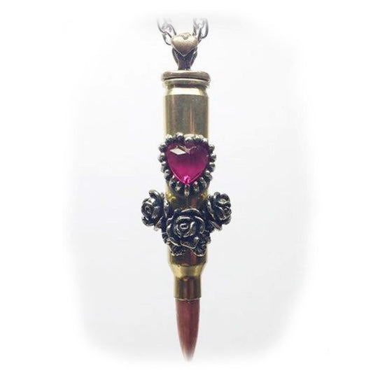 Love Bullet “Red Stone Heart with Roses” Silver Pendant