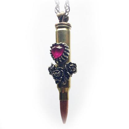 Love Bullet “Red Stone Heart with Roses” Silver Pendant