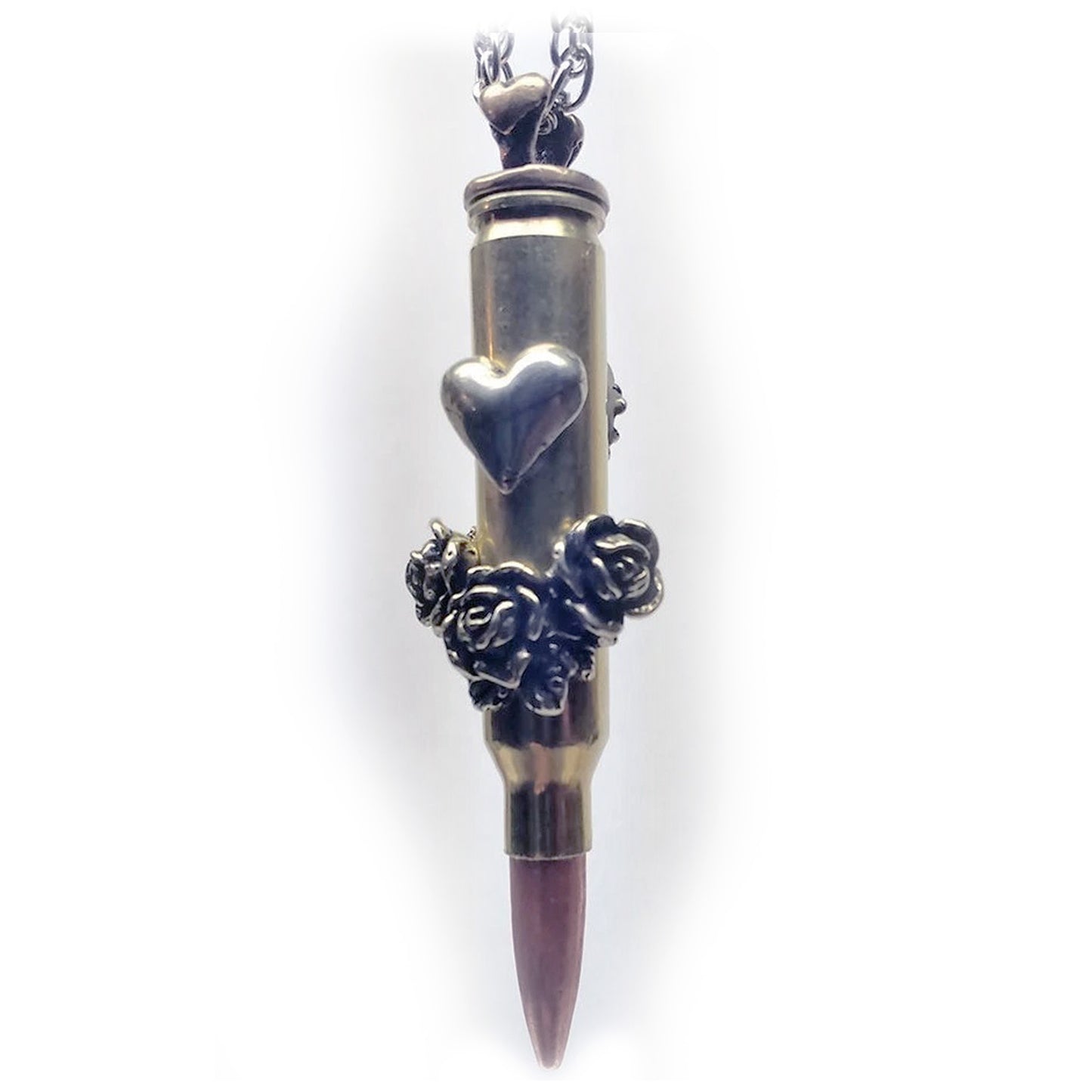 "Heart with Roses" Love Bullet Silver Pendant