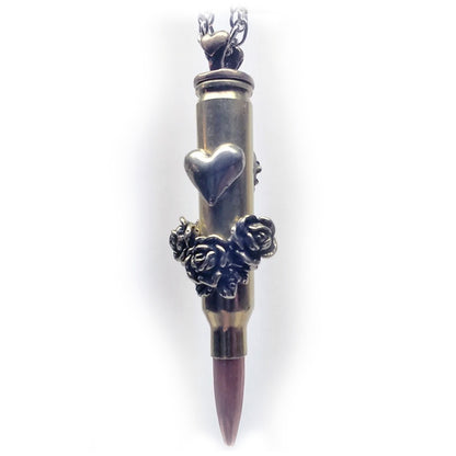 "Heart with Roses" Love Bullet Silver Pendant