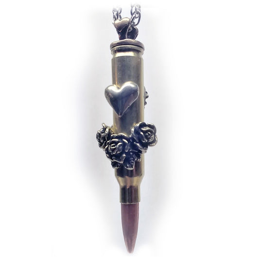 "Heart with Roses" Love Bullet Silver Pendant