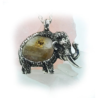 Mammoth with Natural Agate Stone Sterling Silver Necklace