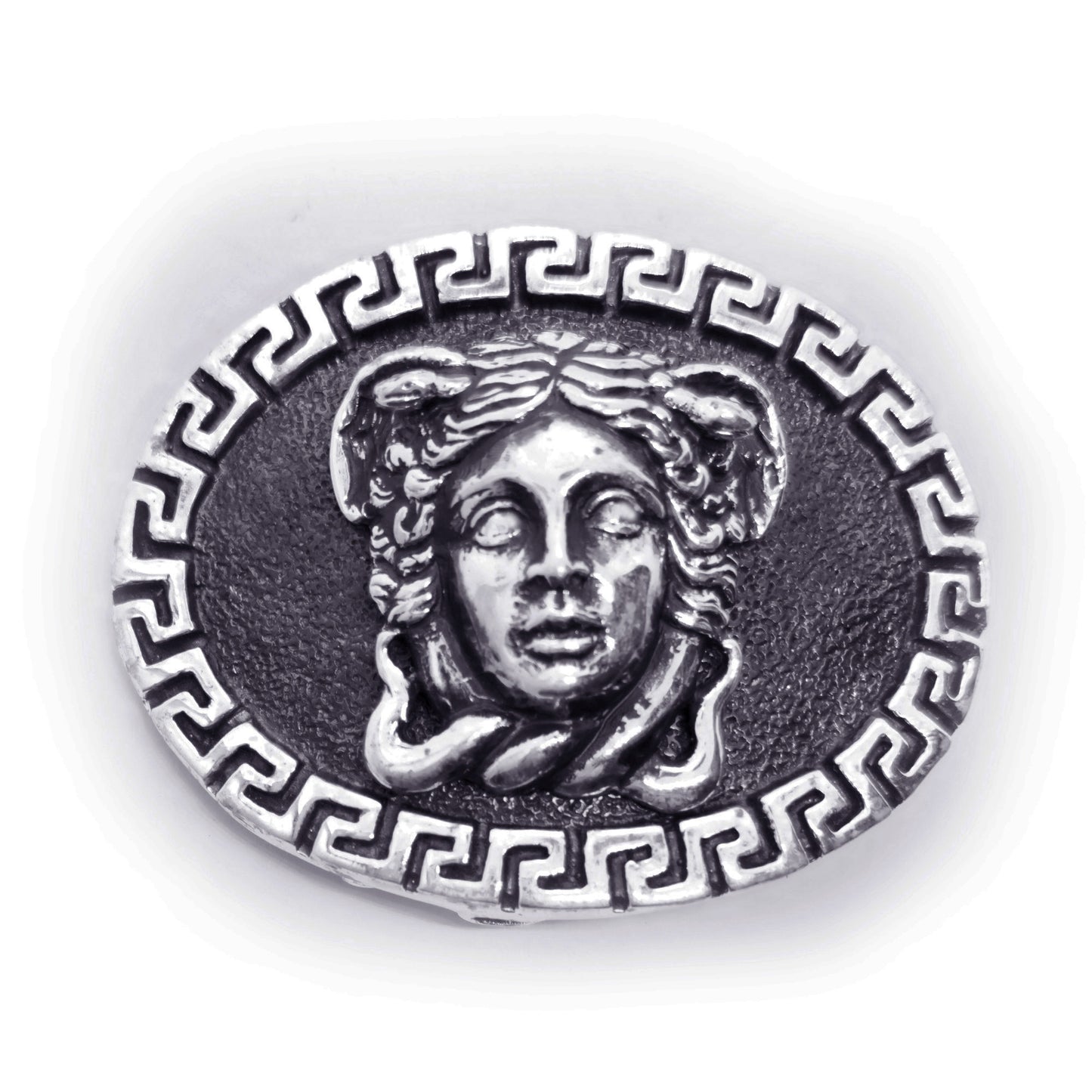 Medusa with Ancient Classic Design Oval Shape Sterling Silver Belt Buckle