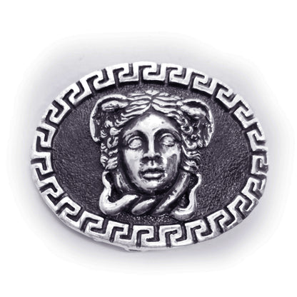 Medusa with Ancient Classic Design Oval Shape Sterling Silver Belt Buckle