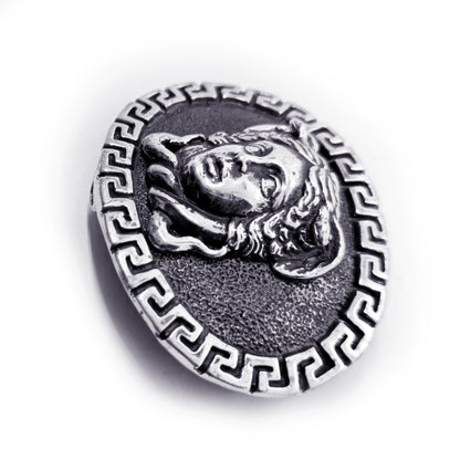 Medusa with Ancient Classic Design Oval Shape Sterling Silver Belt Buckle