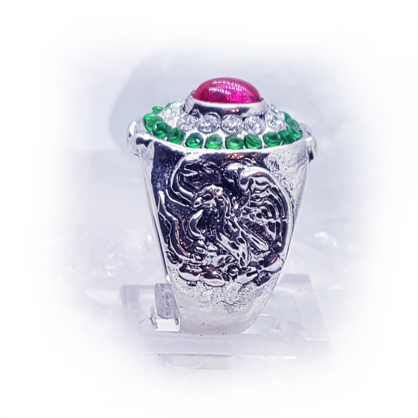 Mexican Oval Silver Ring with Flag Color Stones