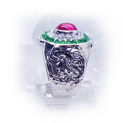 Mexican Oval Silver Ring with Flag Color Stones