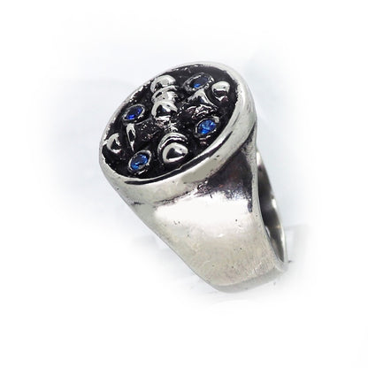 Middle-Aged Cross with Blue Stones Sterling Silver Ring