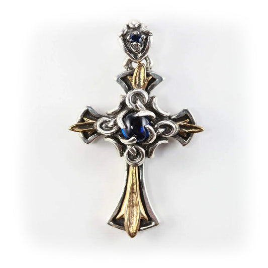 Midnight Blue Cross with Sapphire Color CZ Stone