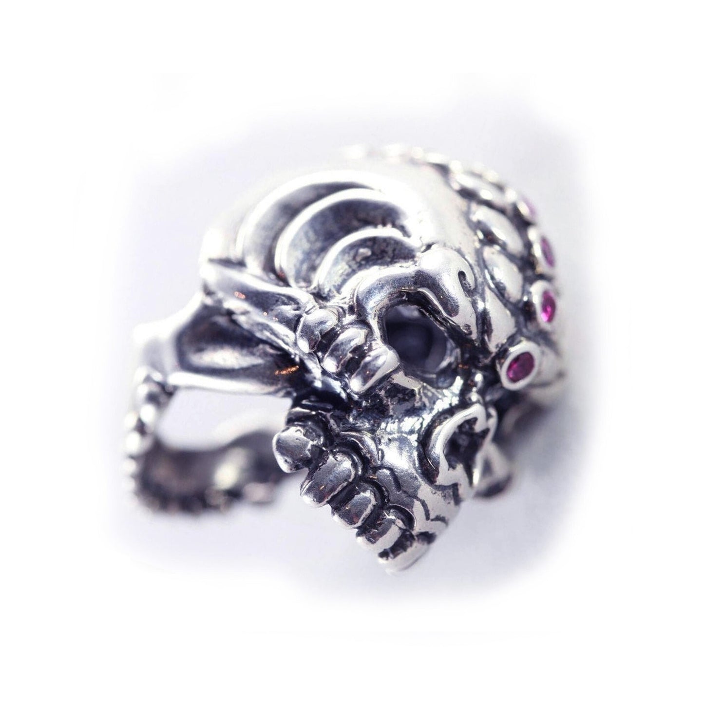 Money Lover Skull with Ruby Stones Sterling Silver Ring