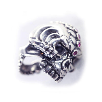Money Lover Skull with Ruby Stones Sterling Silver Ring