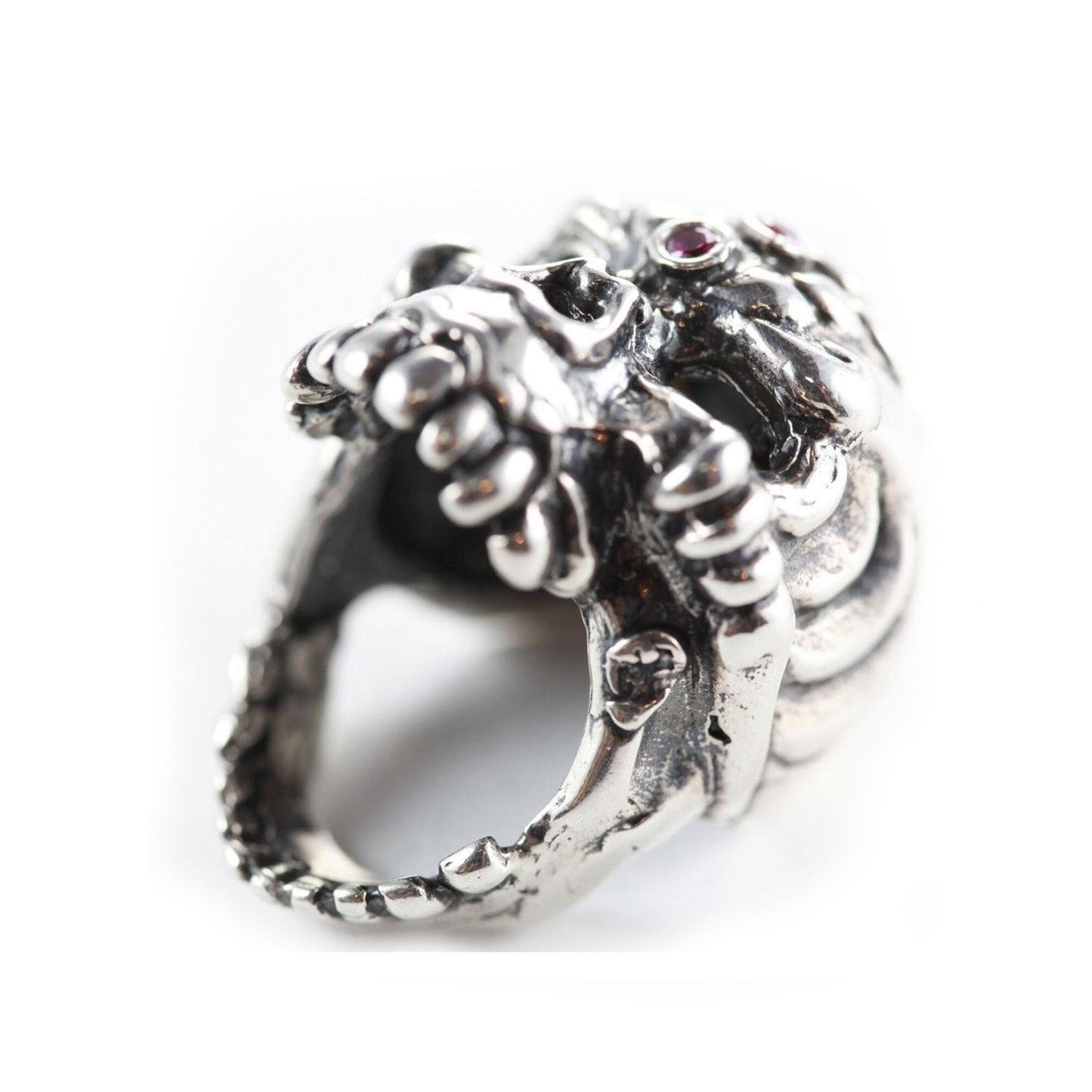 Money Lover Skull with Ruby Stones Sterling Silver Ring